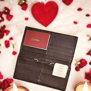 Authentic CARTIER | Men's Saddlestitch Long Bifold Brown Calf Lthr Wallet | EUC